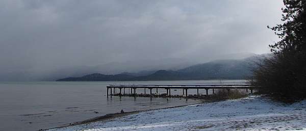 Piers with storm clouds